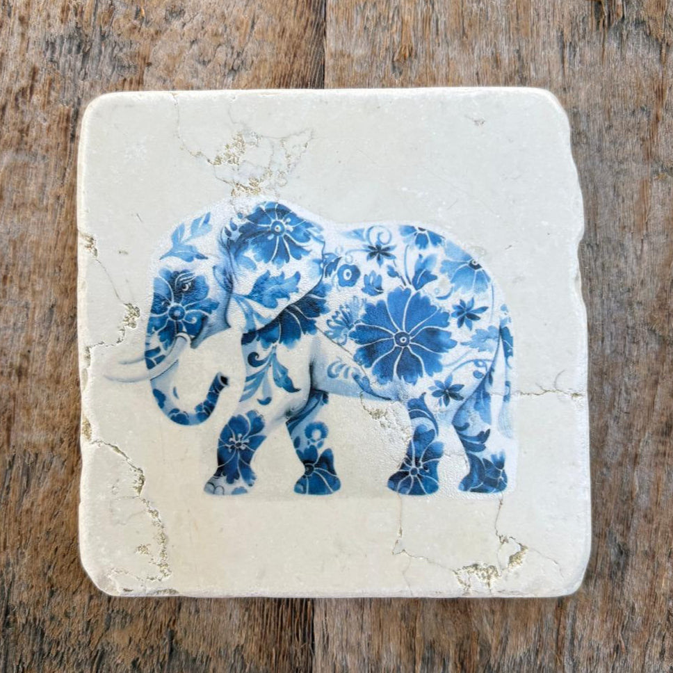 Tegeltje: Olifant Delfts Blauw – 10x10cm Marmer
