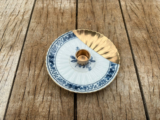 Kandelaar schotel - Gold Blue Vintage